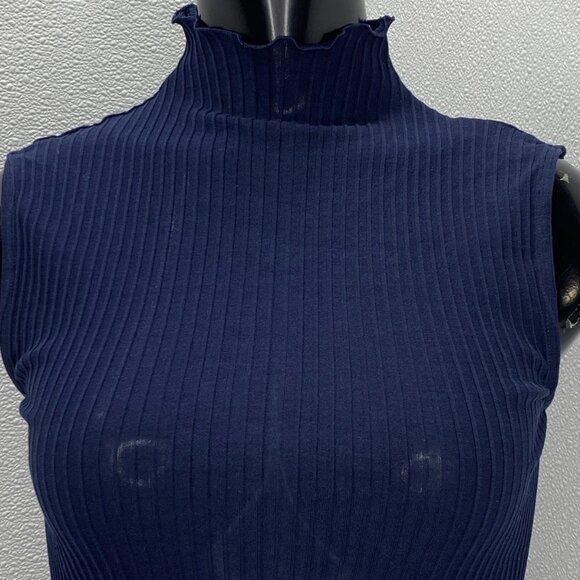 Theory Women’s Funnel Neck Ribbed Sleeveless Tank Top – Navy Blue – Size SP - Picture 8 of 9
